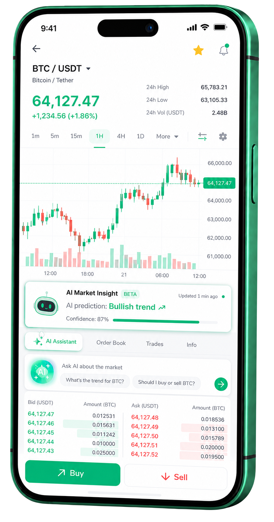 Fidèle Monvexor Mobile Trading‑App auf einem Smartphone